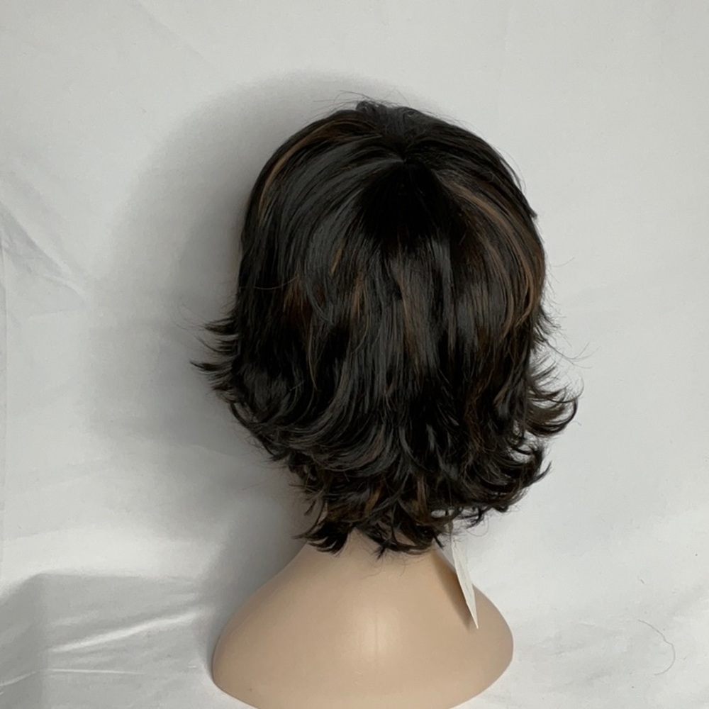 Dark Brown Layered Wig with Moderate Volume and Highlights - Picture 5 of 14